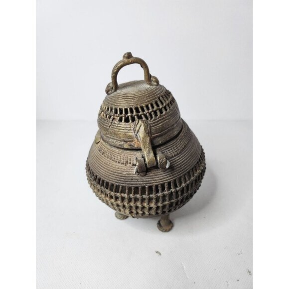 VTG Dhokra Tribal Indian Art Bronze Metal Incense Burner Box Lidded Mid Century - Picture 4 of 8
